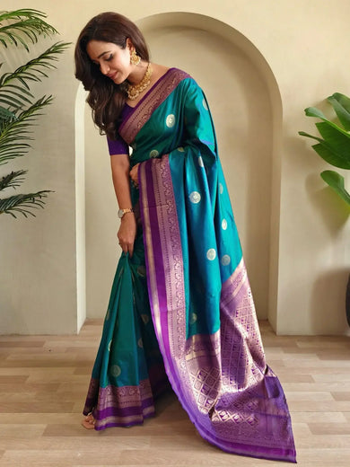 Lovely Blue Silk Zari Weaving Traditional Saree With Blouse - Ethnic Plus In